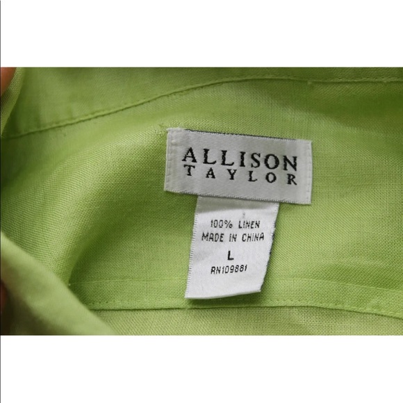 Allison Taylor Apple Green 100% Linen Large Long Sleeve Mother Of Pearl Buttons - Picture 2 of 12